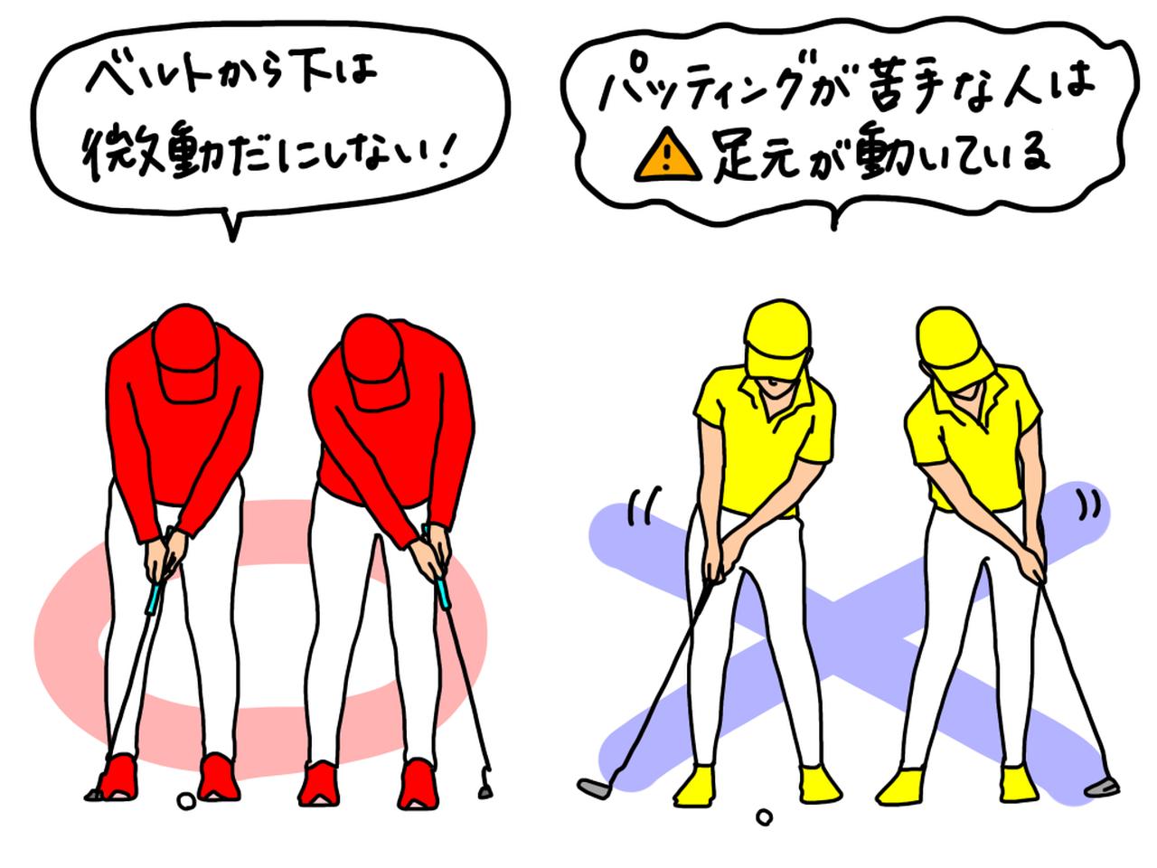 画像: パッティングは下半身を安定させることが重要。ベルトから下は動かさないという意識を持ってみよう