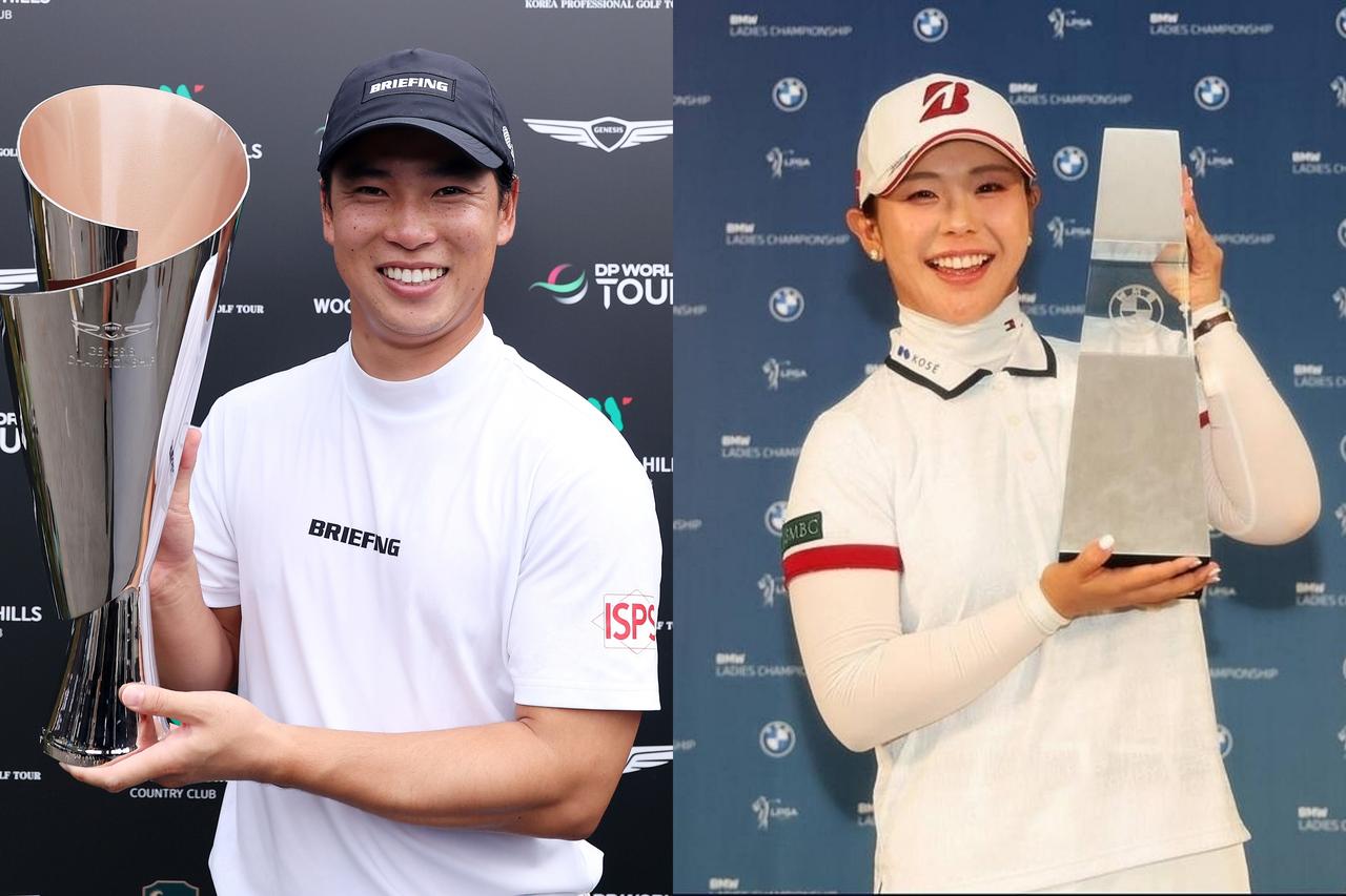 画像: 桂川有人(左、写真/Getty Images)と吉田優利(右、写真/LPGA&Getty)。日本勢が韓国の地で同日優勝を果たした
