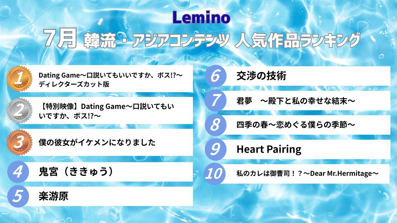画像: Lemino7月の韓流・アジア人気ランキングTOP10が発表! 1位はタイのあの作品