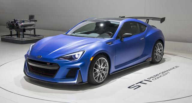 画像: 2年前のニューヨークオートショーに出品されたBRZ STIパフォーマンスコンセプト。搭載エンジンは2リッターのEJ20型ターボをイメージしているとアナウンスされていた。
