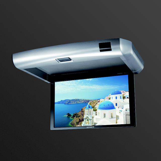 画像: ルーフに装備される後席専用の10.2型大型ディスプレイ。前席は音声のみが出力されて、フロントディスプレイに映像は映らない。