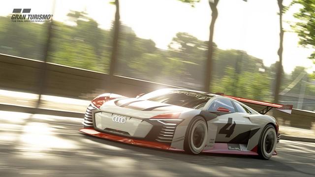 画像: グランツーリスモスポーツでのゲーム画面。仮想世界のアウディ e-tronビジョングランツーリスモだ。