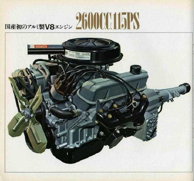 画像: 日本初のアルミ製V8エンジンを搭載。115ps/20.0kgmのスペックだった。圧縮比は9.0。