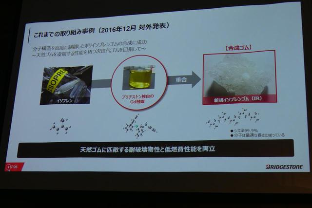 画像: 2016年にブリヂストンから発表された、「天然ゴムを上回る性能を持つ合成ゴム」もGd触媒がカギになっていた。