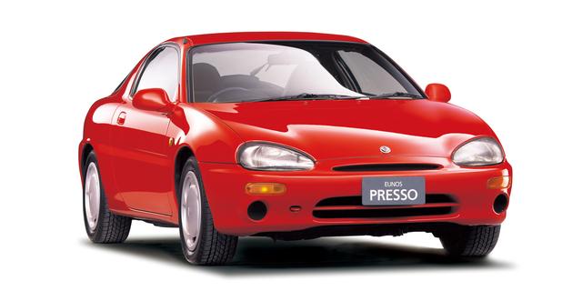 画像: マツダが投入した小排気量マルチシリンダーモデルのひとつ、ユーノス プレッソ。4気筒モデルもあった。
