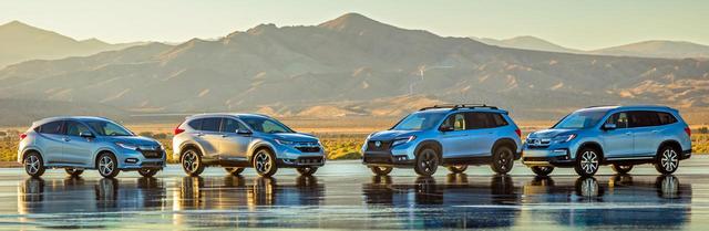 画像: ホンダのSUVラインアップ。左からヴェゼル、CR-V、パスポート、パイロット。
