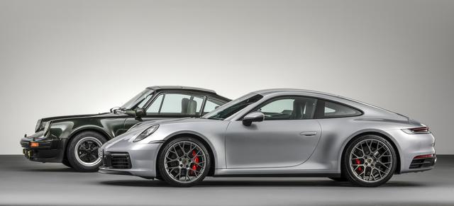 画像: 写真奥が930ターボ、手前が新型911である。タイプ992は930をオマージュしているとポルシェは語る。