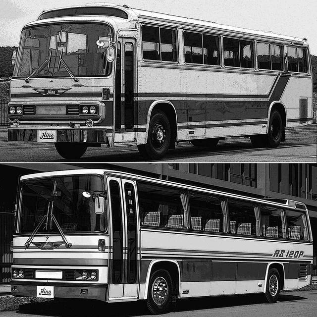 画像: バスボディの革命! 1977年にスケルトン構造のRS120P(下)が登場。従来のモノコック構造のRV系(上)と併売された。