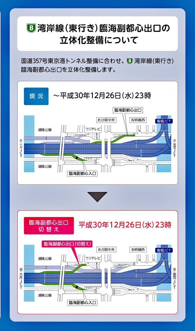 画像: 首都高速湾岸線・臨海副都心出口の立体化が完成