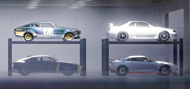画像: 日産が公開した画像の右側に写っている4台。画像を加工して明るくしてみると見えてきた。