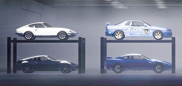 画像: 日産が公開した画像の左側に写っている4台も明るくすると見えてきた。右はR32 GT-R生誕30周年記念車?栄光のチャンピオンカラー=カルソニックブルーだ!