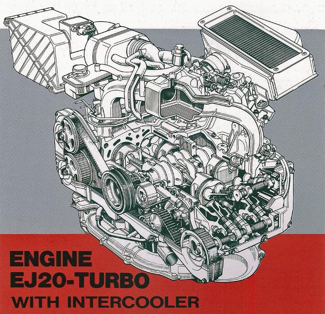 画像: オールアルミ合金製のEJ20ターボ。4カム16バルブで、WRX用は最高出力240ps/最大トルク31.0kgmを発生した。