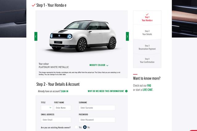 画像: イギリスのホンダウェブサイトで予約できる。予約申込料として800ポンドが必要となる。