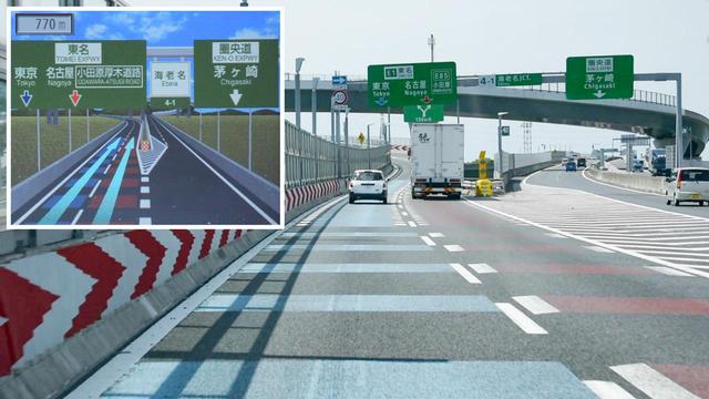 画像: カラー舗装も3D案内表示にしっかり再現。高速道路だけでなく一般道でもリアル感を高めた表示がなされる。