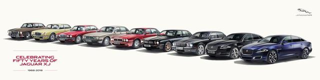 画像: 歴代ジャガー XJ。現行モデル(右の2台)は8代目にあたる。