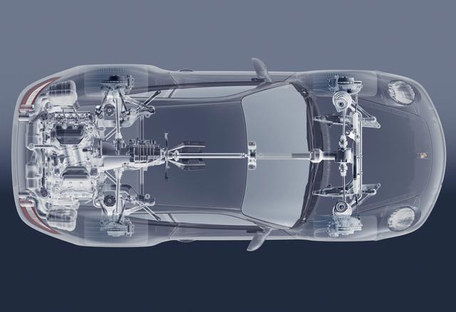 画像: ポルシェ独自のパッケージングであるリアエンジンの4WD。センターにあるビスカスカップリングの中には、円形に重ねられた薄いスチール製のクラッチプレートが納められている。