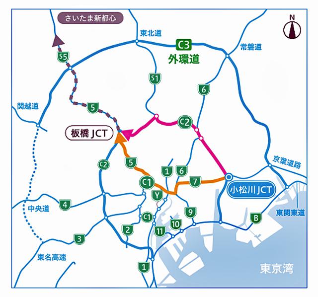 画像: 小松川JCTの開通によって、千葉方面⇆埼玉方面のクルマの流れも変わるはず。