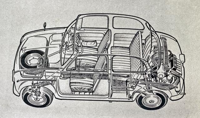 画像: 三菱 500の透視図。極めてシンプルな造りが、よくわかる。