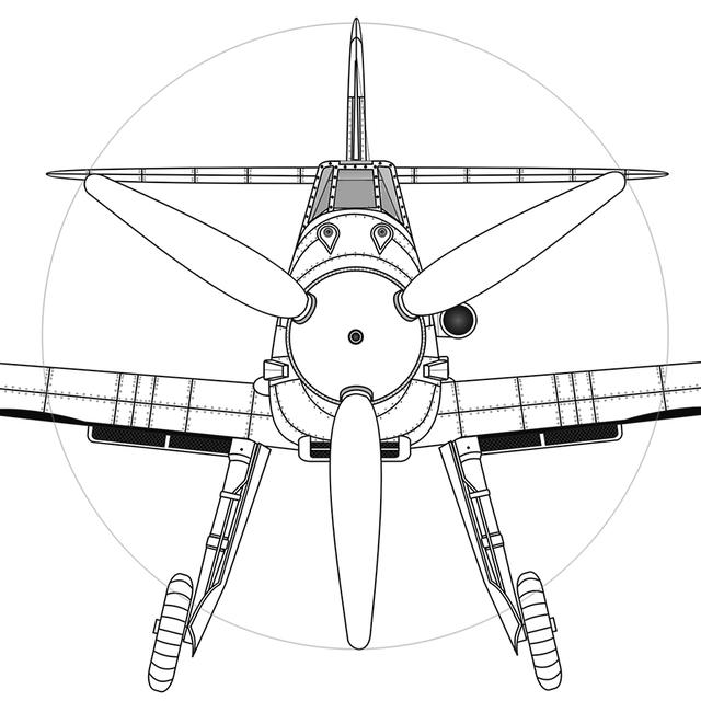 画像: ハの字型DBエンジンを覆う最低限の機体外殻と、その延長上に翼と脚がある。最高速重視と生産合理性追及のストイックな設計。
