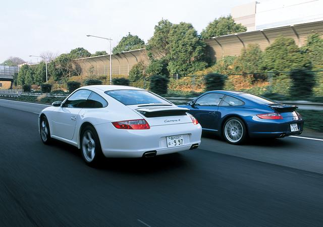 画像: 911カレラ4(左)と911カレラ4S。4WDモデルだが、かつてのようなRRの悪い癖を消そうというような、超安定志向のクルマではない。