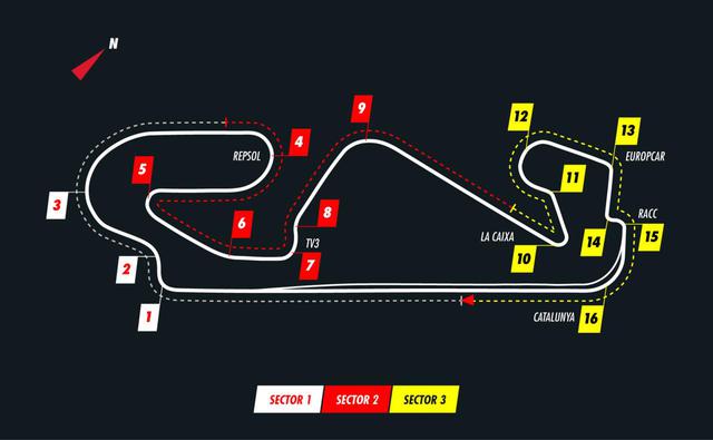 画像: スペインGPが開催されるカタロニア・サーキットのコースレイアウト。オーバーテイクは難しく、予選順位が重要となる。