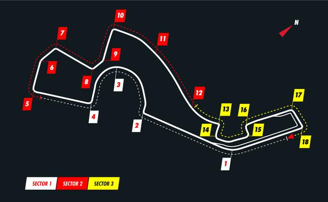 画像: ロシアGPが開催されるソチ・オートドロームのコース図。長いストレート、高速コーナー、連続する90度コーナーなど、独特のレイアウト。