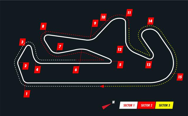 画像: アルガルベサーキットのコース図。アルガルベサーキットはリスボンから南へ約300km、ポルトガルの南西端に近いアルガルベ地方の丘陵地帯に2008年に建設され、全周に渡ってアップダウンの繰り返しがあるのが特徴。アルガルベ地方のポルティマオにあることからポルティマオサーキットとも呼ばれる。