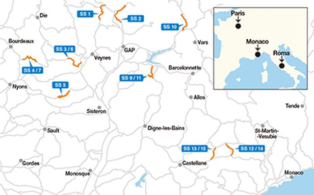 画像: 2021年のラリー・モンテカルロのSSコース図。モンテカルロの裏山、フランスアルプスの山岳地帯を舞台に行われる。