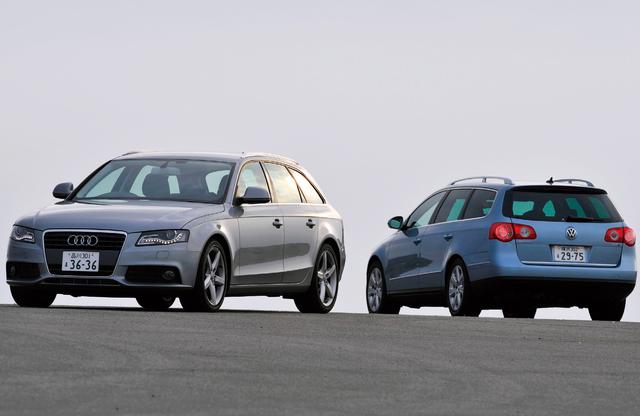 画像: アウディ A4アバント 1.8TFSI(左)とフォルクスワーゲン パサートヴァリアント 2.0TSI スポーツライン。ともにDセグメントの人気モデルとしてライバル関係にある2台から、フォルクスワーゲンとアウディの考え方の違いが見てとれる。