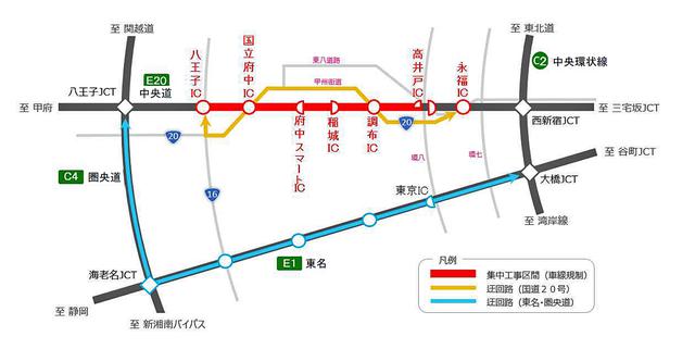 画像: 遠回りではあるが、圏央道〜東名高速を使った迂回ルートのほうが早く着く可能性が高い。