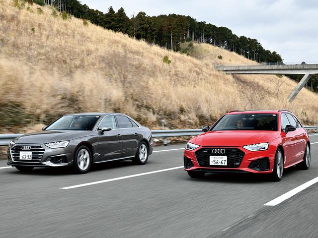 画像: 大きく形状が異なるA4 35TDIアドバンスド(左)とアバント 40TDI クワトロ Sラインのフロントバンパー。どちらもマトリクスLEDヘッドライトが似合う。