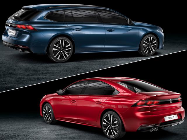 画像: どちらも508 GT。ボディは、ステーションワゴン(上)と4ドアファストバックのセダン(下)のふたつ。