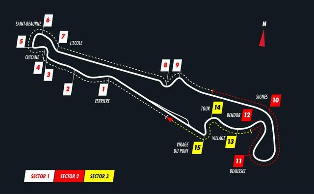 画像: ポールリカール・サーキットのコース図。長いストレートと高速コーナー、低速のタイトコーナーが組み合わされたタフなコース。