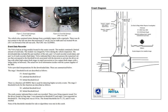 画像: NHTSAが公開しているSCI（Special Crash Investigation：特別事故調査）のレポートの一部。関連した車両の台数が多いものでは数十ページにもわたって検証が加えられている場合がある。（出典：NHTSA） www.nhtsa.gov