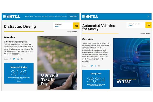 画像: NHTSAの公式HPでは、いくつかの項目に分けて、それぞれの統計データなどを紹介している。（出典：NHTSA） www.nhtsa.gov