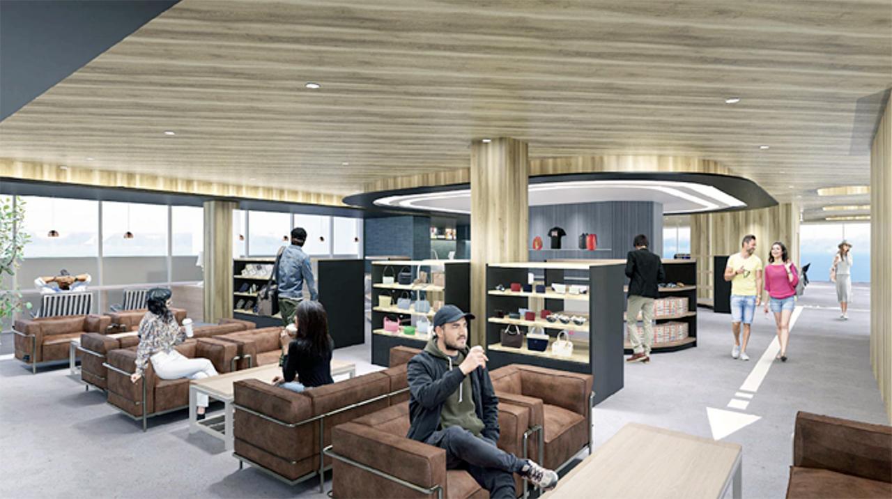 画像: 「大黒ラウンジ」のショッピングコーナーと休憩スペースのイメージ。