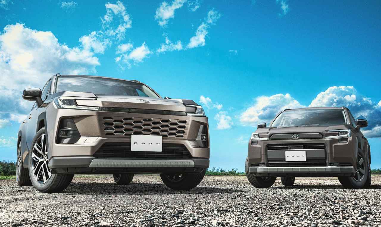 画像: 洗練とタフネスを同時に主張する新型RAV4のフロントフェイス。都会派の「Z(左)」と、アウトドア志向の「Adventure(右)」という2つの個性が、SUVの多様化を象徴する。
