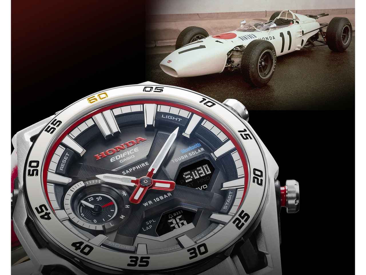 画像: カシオがホンダF1初優勝60周年を記念した腕時計「エディフィス」を発表。2026年3月に発売 - Webモーターマガジン