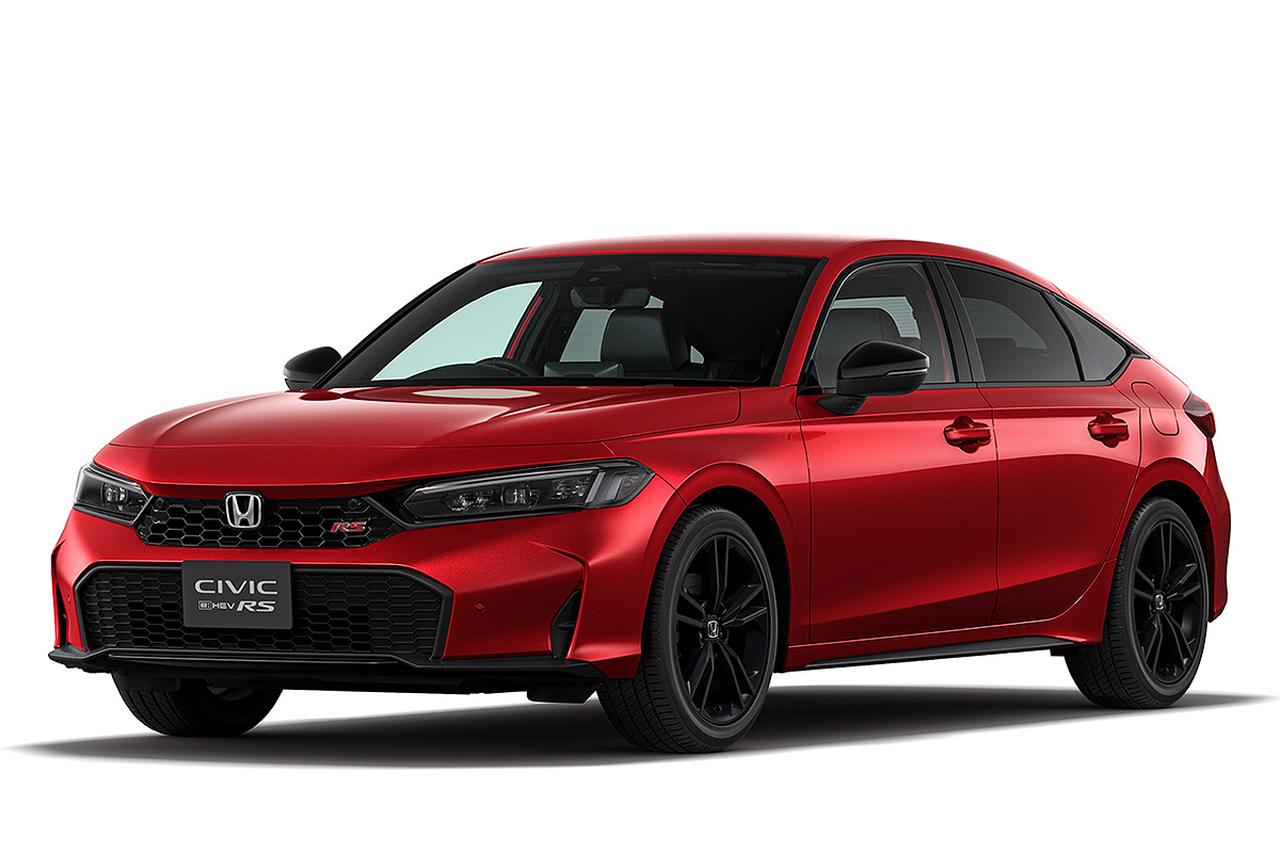 画像: シビックに追加設定される、e：HEV RS。ボディカラーは、プレミアムクリスタルレッド メタリック。