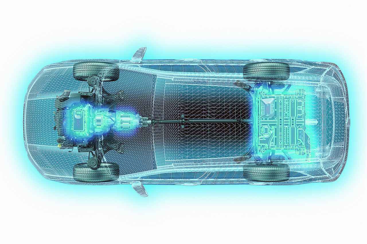 画像: 2.5L 直噴エンジンに2モーターを組み合わせたストロングハイブリッド、S：HEVのイメージ。