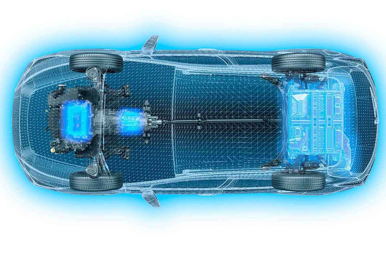 画像: 2.5L水平対向4気筒直噴エンジンにモーターを組み合わせたストロングハイブリッドユニット。状況に応じて動力源であるエンジンとモーターを効率よく使い分けるシリーズパラレル式。スバル独自のシンメトリカルAWDとストロングハイブリッドを組み合わせ、さまざまな路面で優れた走行安定性を発揮する。