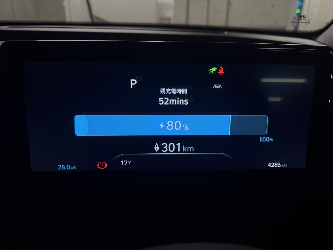 画像: 急速充電の場合、リチウムイオンバッテリー保護のためSOC80%程度で充電を止めるようにしいる。表示される走行可能距離は、直前の平均電費により変化するのであまり気にしていない。