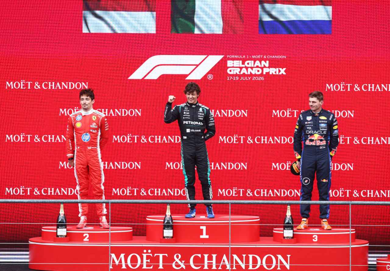 画像: ベルギーGPの表彰台。ルクレールは前戦イギリスGPの優勝に続き、連続表彰台。調子を上げてきた。