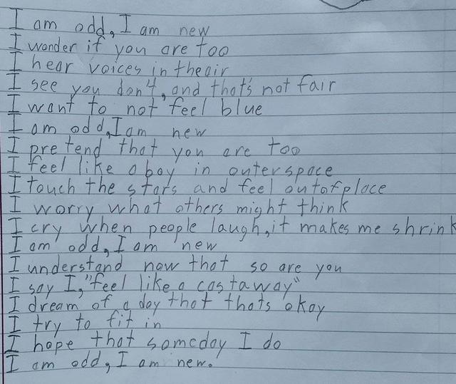 画像: 自閉症の10歳の少年が書いた「私は」というタイトルのポエムが深い