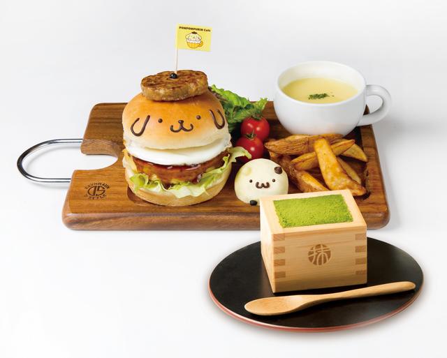 画像: ポムポムプリンのお好み焼きバーガープレート+宇治抹茶のティラミス