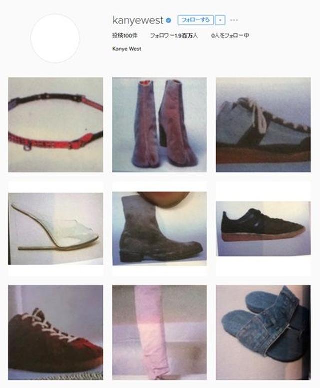 画像: カニエのインスタグラム。靴やモデルの写真などを連続で99枚も投稿。
