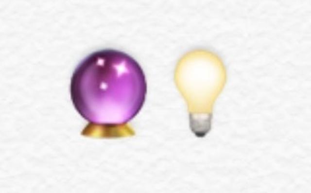 画像: 占いで使われる水晶が電球で明るく照らされている絵文字を使って、未来が明るいことを表現。