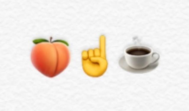 画像: But(バット)には、同じ発音を持つButt(お尻)のように見える桃の絵文字をチョイス。一番という意味のFirstは人差し指の絵文字で表現。コーヒーはそのままコーヒーの絵文字で。