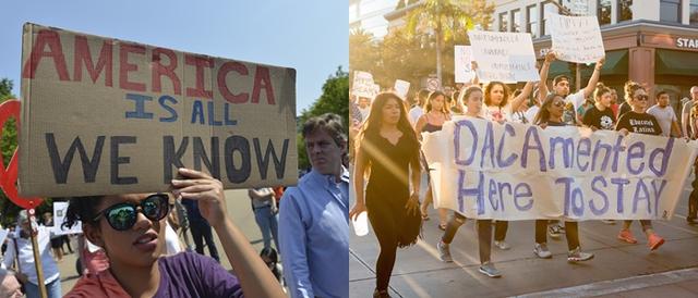 画像: 9月に米各都市で行われたDACA制度撤廃反対のデモの様子。DACA制度に登録した若者は「ドリーマー」と呼ばれ、不法移民たちだけでなく、彼らを守ろうとする多くのアメリカ市民たちも参加した。
