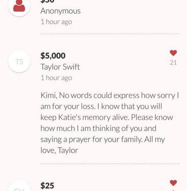 画像: GoFundMeに寄せられたテイラーのメッセージ。